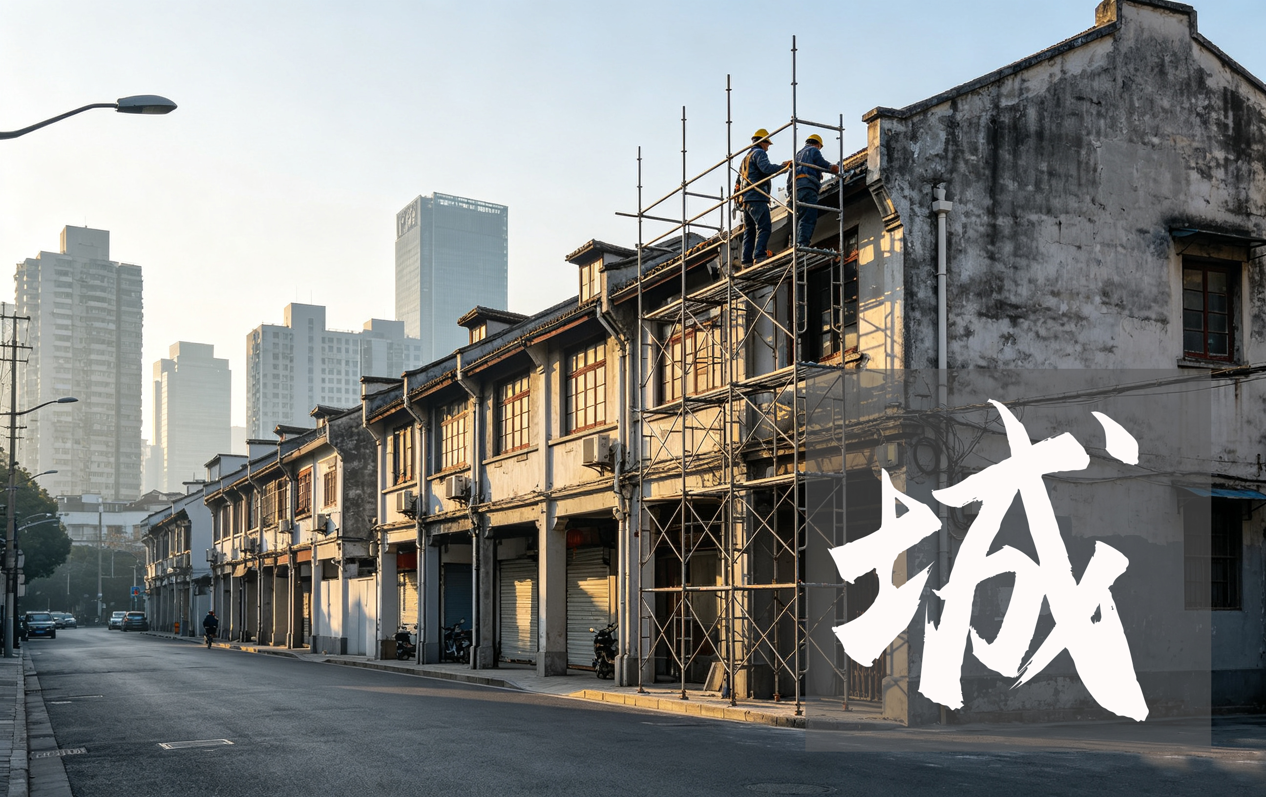 焕新中的老旧街区：真实的脚手架与街景