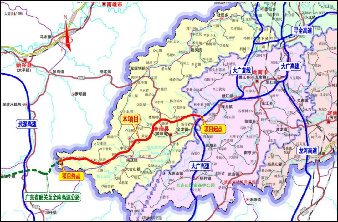 寻乌至全南高速西延段线路走向示意（图片来源：赣南红新闻）